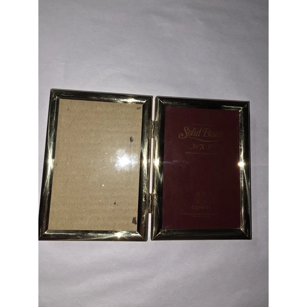 Easton Polished Solid Brass Hinged Folding Double Photo Frame 3.5 x 5 Gold